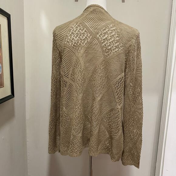Kim Rogers Brown Cardigan Size Large Knitted Lace Open Front - Picture 8 of 8
